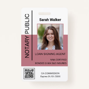 Notary Public ID office worker dusty pink ID Badge