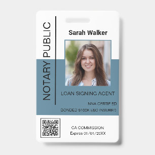 Notary Public ID photo office worker dusty blue Badge