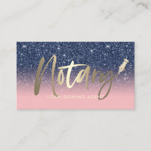 Notary Public Loan Agent Modern Navy Blue & Pink Business Card