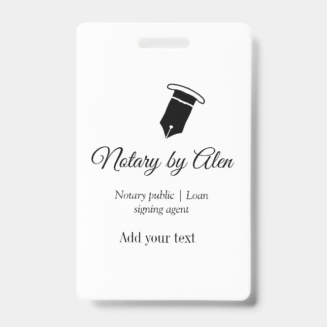 Notary public Loan signing agent add name address  ID Badge (Front)
