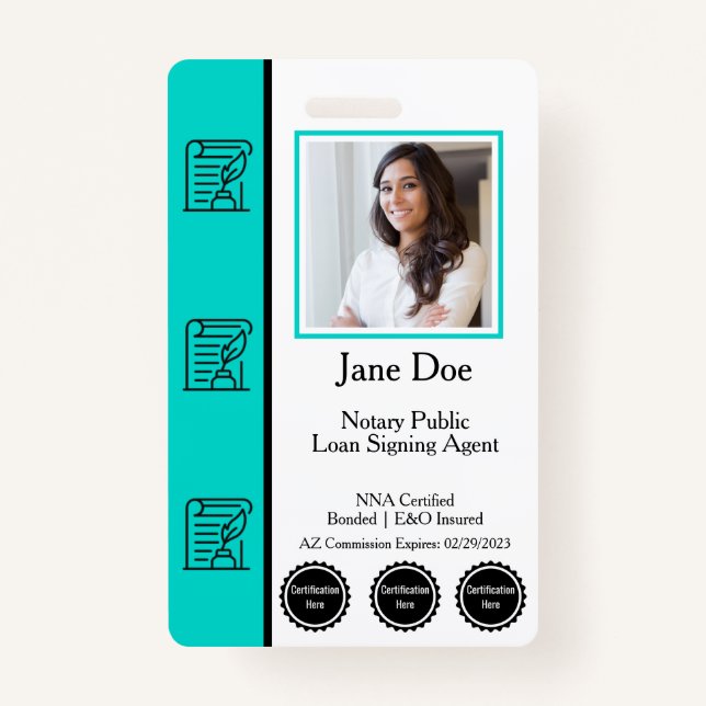 Notary Public Loan Signing Agent Badge with QR ID Badge (Front)