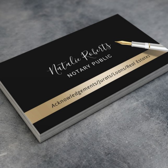 Notary Public Loan Signing Agent Black & Gold Business Card (Creator Uploaded)