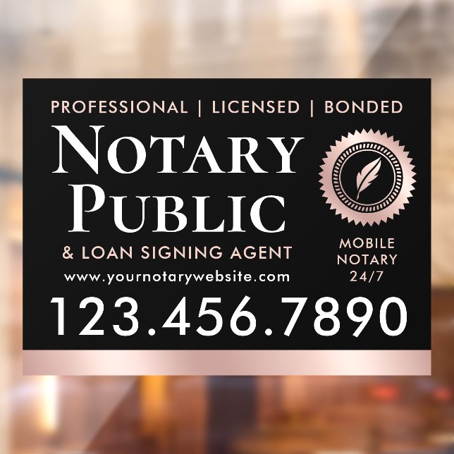 Notary Public Loan Signing Agent Black Rose Gold Window Cling (Sheet 2)