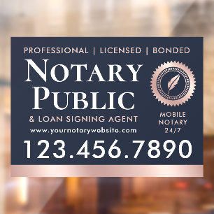 Notary Public Loan Signing Agent Blue Rose Gold Window Cling
