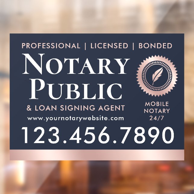 Notary Public Loan Signing Agent Blue Rose Gold Window Cling (Sheet 2)