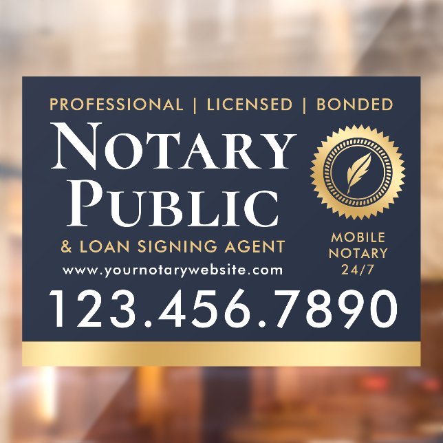 Notary Public Loan Signing Agent Dark Blue Gold Window Cling (Sheet 2)