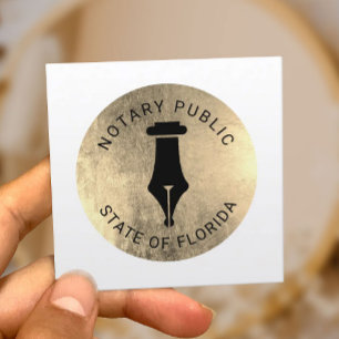Notary Public Loan Signing Agent Gold Pen Label Square Business Card