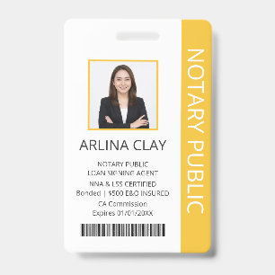 Notary Public Loan Signing Agent ID Badge Yellow