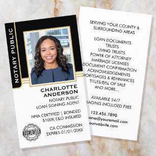 Notary Public Loan Signing Agent ID Black Gold Business Card
