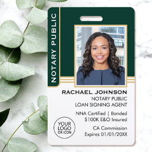 Notary Public Loan Signing Agent ID Green Gold Badge