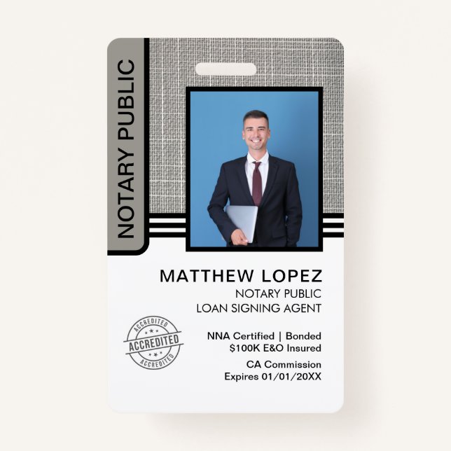 Notary Public Loan Signing Agent ID ID Badge (Front)