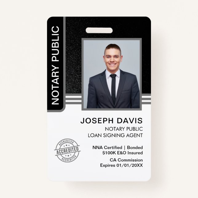 Notary Public Loan Signing Agent ID ID Badge (Front)