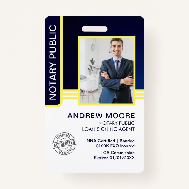 Notary Public Loan Signing Agent ID ID Badge (Front)