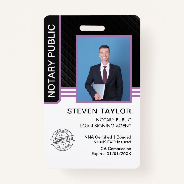 Notary Public Loan Signing Agent ID ID Badge (Front)