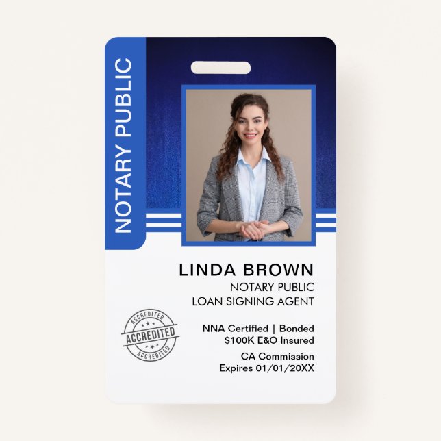 Notary Public Loan Signing Agent ID ID Badge (Front)