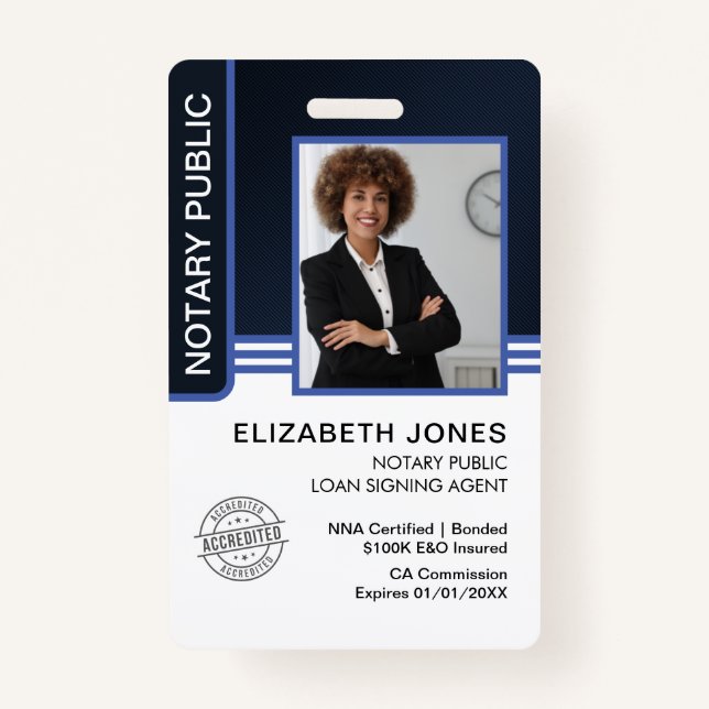 Notary Public Loan Signing Agent ID ID Badge (Front)
