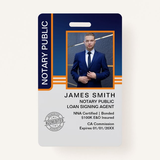 Notary Public Loan Signing Agent ID ID Badge (Front)