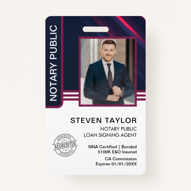 Notary Public Loan Signing Agent ID ID Badge (Front)