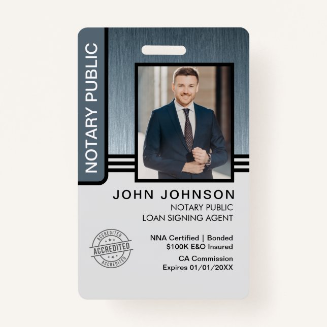 Notary Public Loan Signing Agent ID ID Badge (Front)