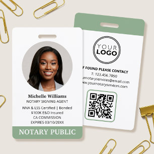 Notary Public Loan Signing Agent ID Photo Green ID Badge
