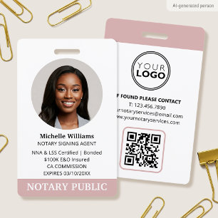 Notary Public Loan Signing Agent ID Photo Pink Badge