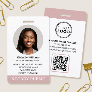 Notary Public Loan Signing Agent ID Photo Pink ID Badge