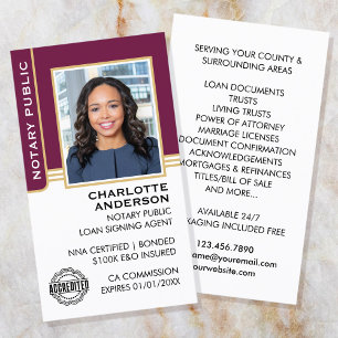 Notary Public Loan Signing Agent ID Plum Gold Business Card