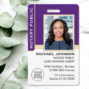 Notary Public Loan Signing Agent ID Purple Gold Badge