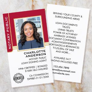 Notary Public Loan Signing Agent ID Red Gold Business Card