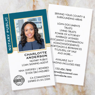 Notary Public Loan Signing Agent ID Teal Gold Business Card
