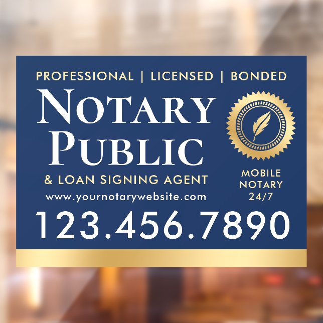 Notary Public Loan Signing Agent Navy Blue Gold Window Cling (Sheet 2)