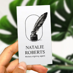 Notary Public Loan Signing Agent Quill Logo Plain Business Card