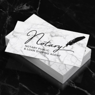Notary Public Loan Signing Agent Quill Pen Marble Business Card