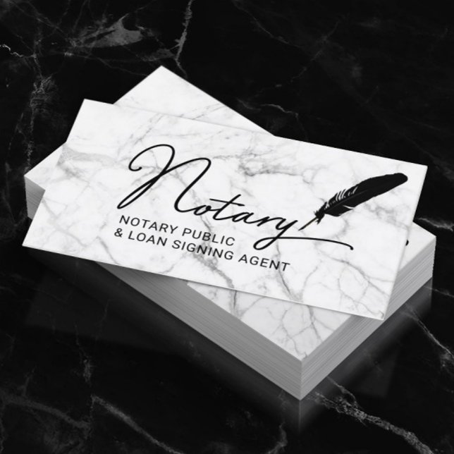 Notary Public Loan Signing Agent Quill Pen Marble Business Card (Creator Uploaded)