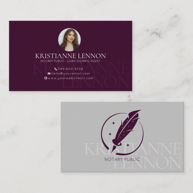 Notary Public - Loan Signing Agent - Sleek Photo B Business Card (Front/Back)