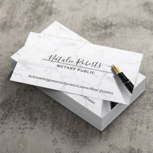 Notary Public Minimalist Signature White Marble Business Card