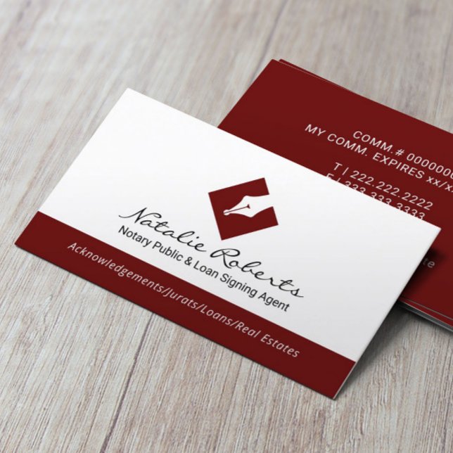Notary Public Modern Pen Logo Loan Signing Agent Business Card (Creator Uploaded)