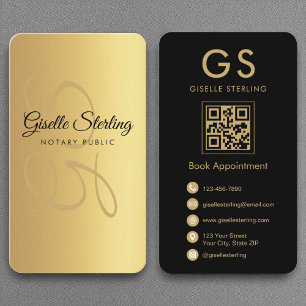 Notary Public Monogram Gold Black QR Code Business Card