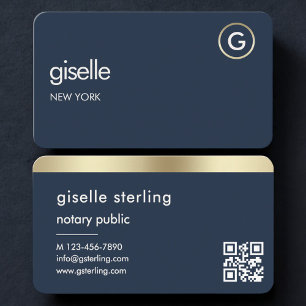 Notary Public Navy Blue Gold QR Code Business Card
