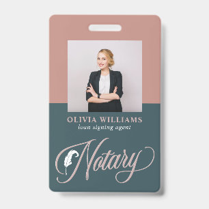 Notary Public Navy & Blush Pink ID Badge