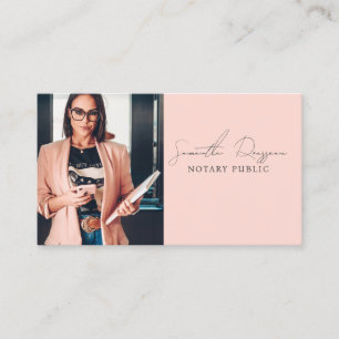 Notary Public Peach Pink Photo Script Signature Business Card