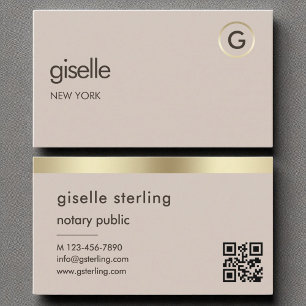 Notary Public QR Code Faux Gold Foil Monogram  Business Card