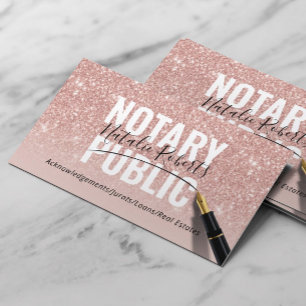 Notary Public Rose Gold Glitter Elegant Signature Business Card