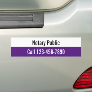 Notary Public Royal Purple and White Phone Number Bumper Sticker