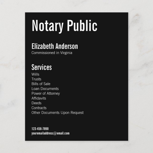 Notary Public Services Black and White Template Flyer (Front)