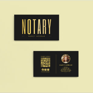 Notary Public Signing Agent Black Gold Photo Business Card