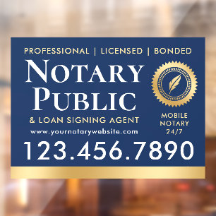 Notary Public Signing Agent Elegant Navy Gold Window Cling