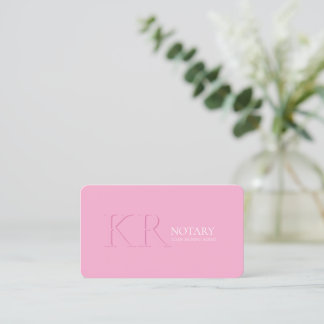Notary Public Signing Agent Monogram Modern Pink Business Card