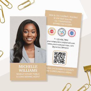 Notary Public Signing Agent Photo QR Code Gold Business Card