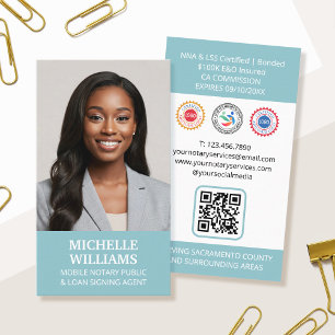 Notary Public Signing Agent Photo QR Turquoise Business Card